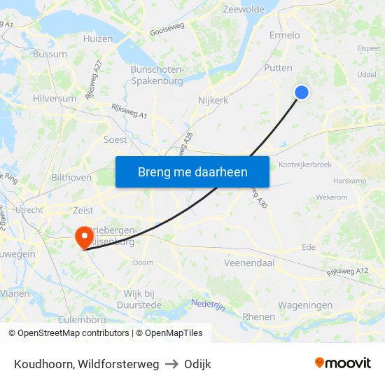Koudhoorn, Wildforsterweg to Odijk map