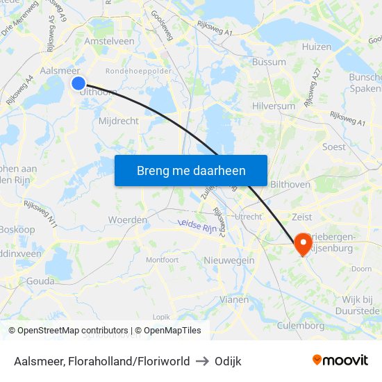 Aalsmeer, Floraholland/Floriworld to Odijk map
