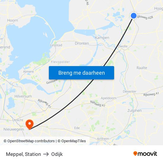 Meppel, Station to Odijk map