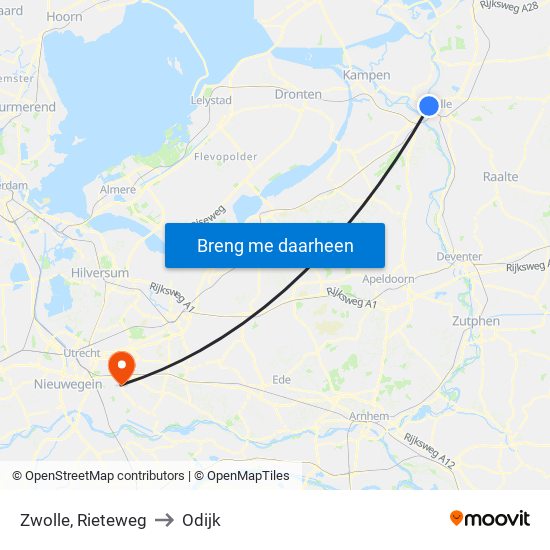 Zwolle, Rieteweg to Odijk map