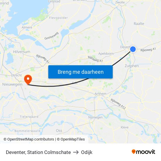 Deventer, Station Colmschate to Odijk map