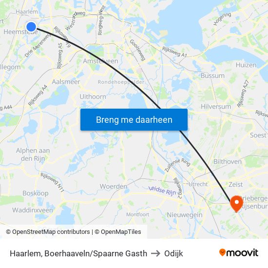 Haarlem, Boerhaaveln/Spaarne Gasth to Odijk map