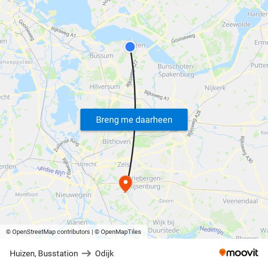 Huizen, Busstation to Odijk map