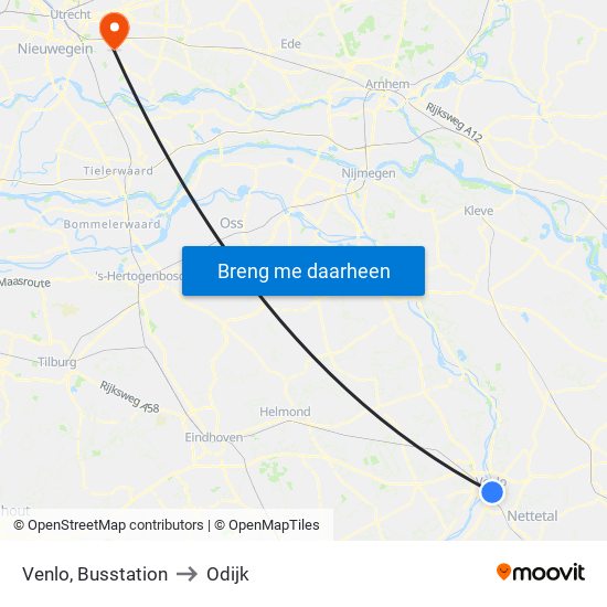 Venlo, Busstation to Odijk map