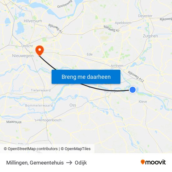 Millingen, Gemeentehuis to Odijk map