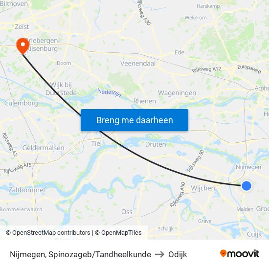 Nijmegen, Spinozageb/Tandheelkunde to Odijk map