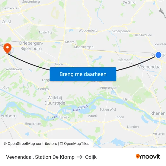 Veenendaal, Station De Klomp to Odijk map