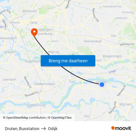 Druten, Busstation to Odijk map