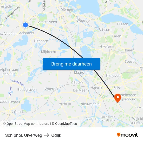 Schiphol, Uiverweg to Odijk map