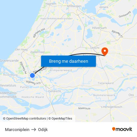Marconiplein to Odijk map
