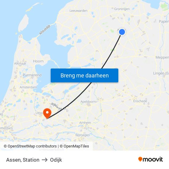 Assen, Station to Odijk map
