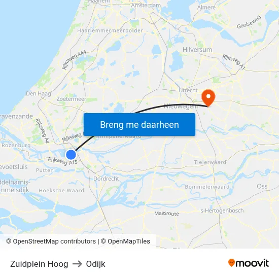 Zuidplein Hoog to Odijk map