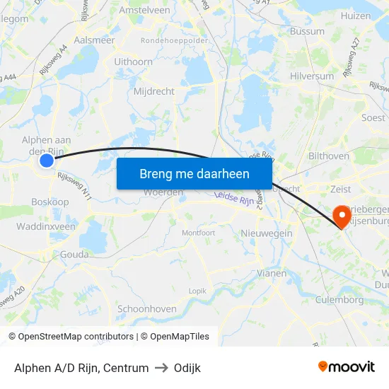 Alphen A/D Rijn, Centrum to Odijk map
