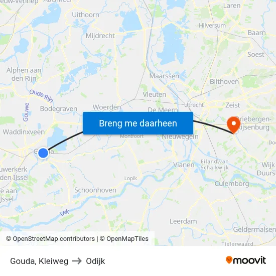 Gouda, Kleiweg to Odijk map