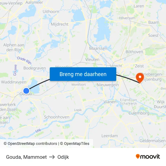 Gouda, Mammoet to Odijk map