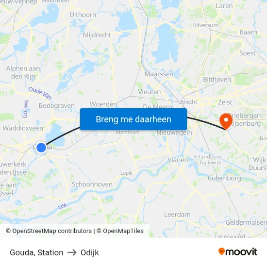 Gouda, Station to Odijk map