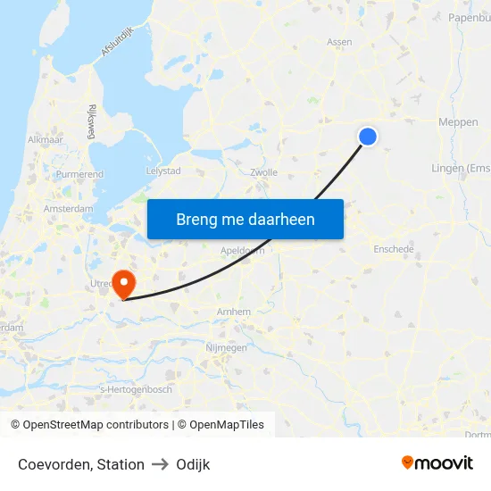 Coevorden, Station to Odijk map