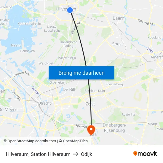 Hilversum, Station Hilversum to Odijk map