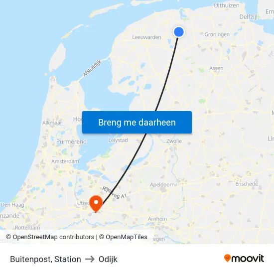 Buitenpost, Station to Odijk map