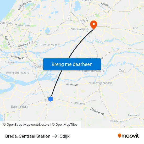 Breda, Centraal Station to Odijk map