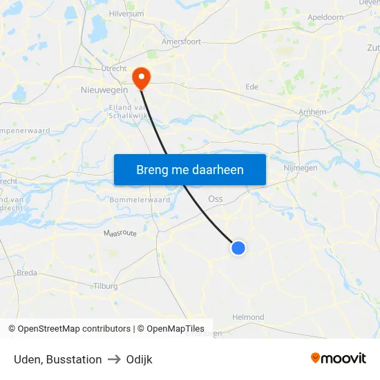 Uden, Busstation to Odijk map