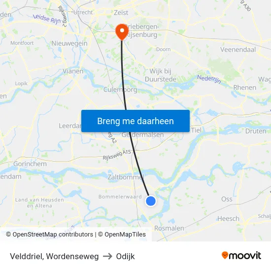 Velddriel, Wordenseweg to Odijk map