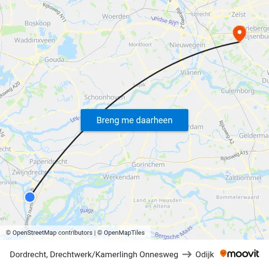 Dordrecht, Drechtwerk/Kamerlingh Onnesweg to Odijk map
