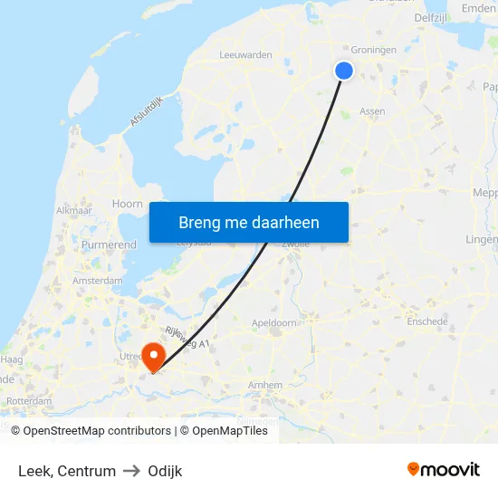 Leek, Centrum to Odijk map