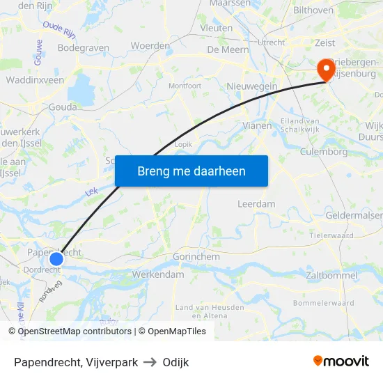 Papendrecht, Vijverpark to Odijk map