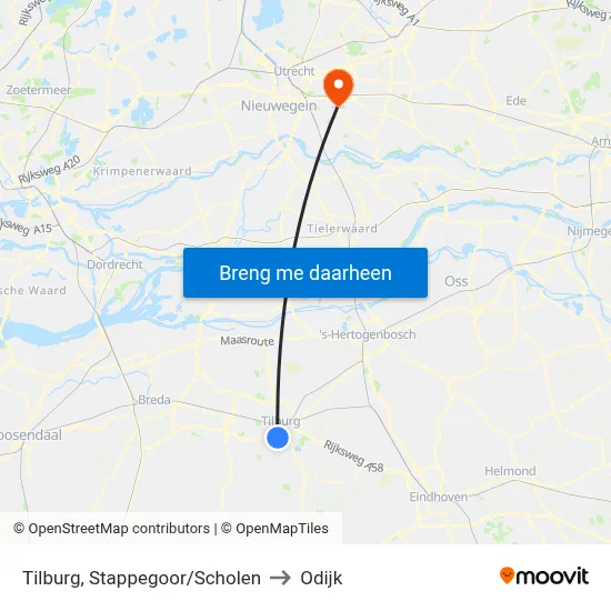 Tilburg, Stappegoor/Scholen to Odijk map