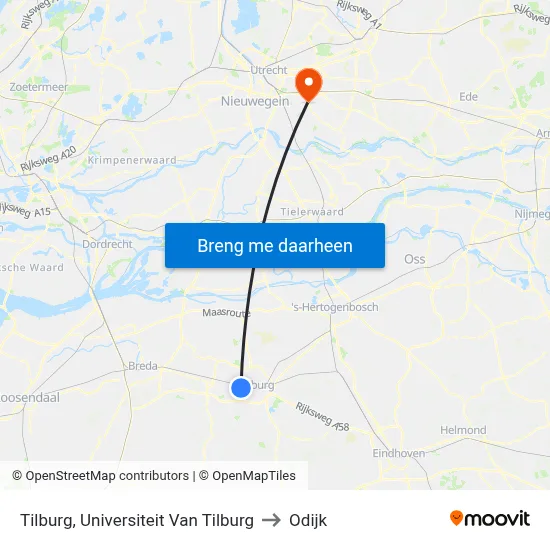 Tilburg, Universiteit Van Tilburg to Odijk map