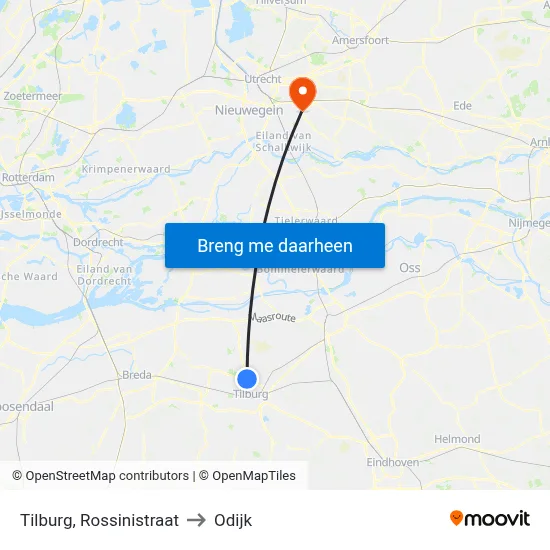 Tilburg, Rossinistraat to Odijk map