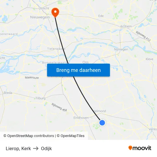 Lierop, Kerk to Odijk map