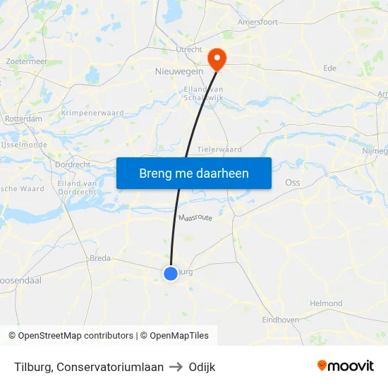 Tilburg, Conservatoriumlaan to Odijk map