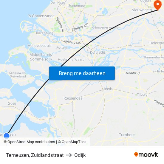 Terneuzen, Zuidlandstraat to Odijk map