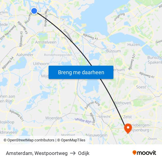 Amsterdam, Westpoortweg to Odijk map