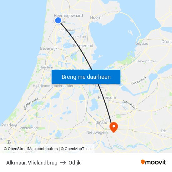 Alkmaar, Vlielandbrug to Odijk map