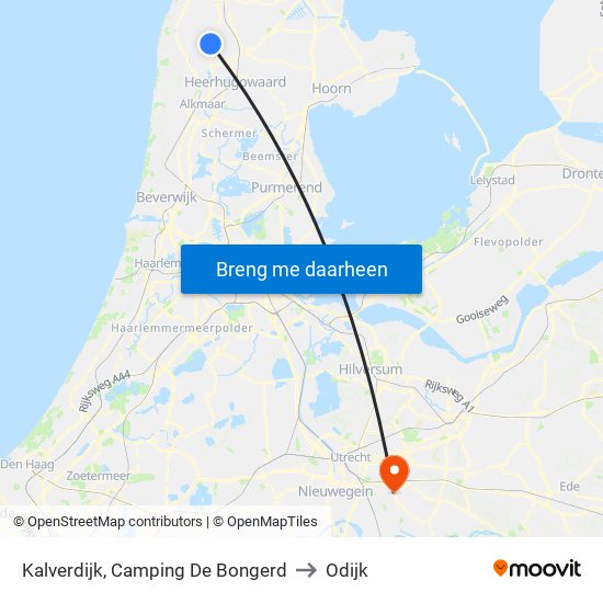 Kalverdijk, Camping De Bongerd to Odijk map