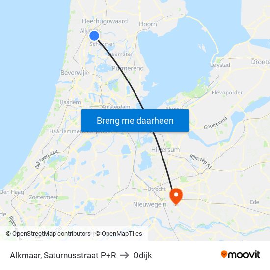 Alkmaar, Saturnusstraat P+R to Odijk map