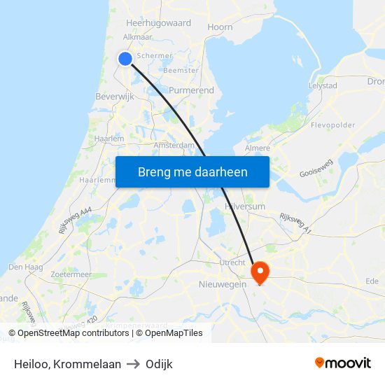 Heiloo, Krommelaan to Odijk map