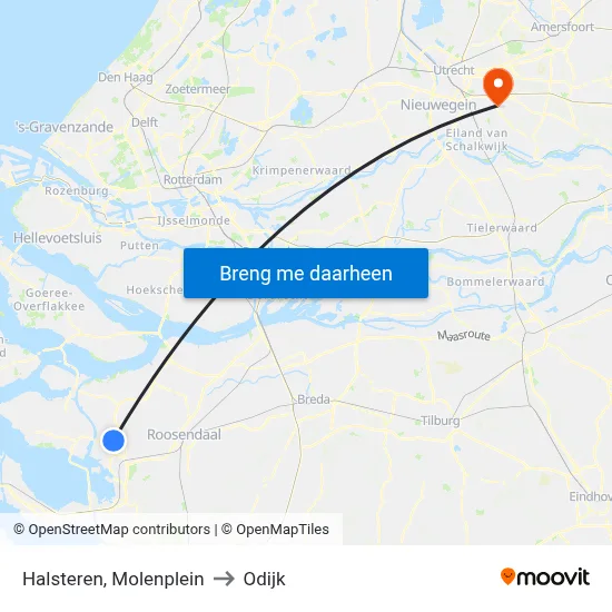 Halsteren, Molenplein to Odijk map