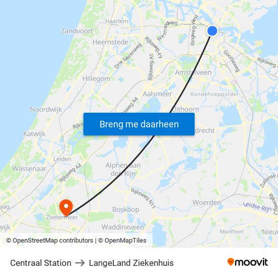 Centraal Station to LangeLand Ziekenhuis map