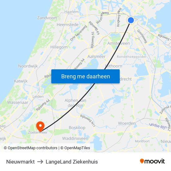 Nieuwmarkt to LangeLand Ziekenhuis map