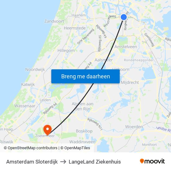 Amsterdam Sloterdijk to LangeLand Ziekenhuis map