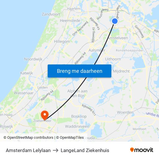 Amsterdam Lelylaan to LangeLand Ziekenhuis map