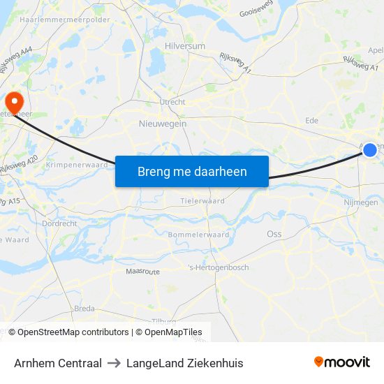 Arnhem Centraal to LangeLand Ziekenhuis map