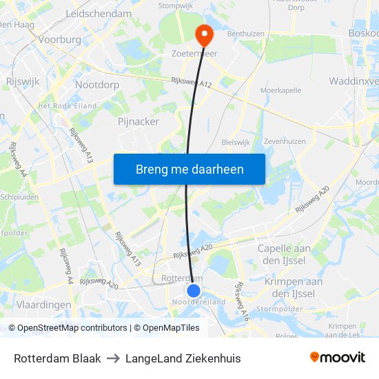 Rotterdam Blaak to LangeLand Ziekenhuis map