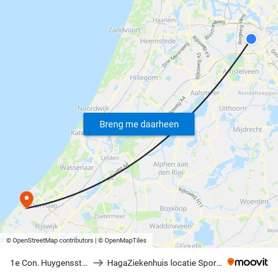 1e Con. Huygensstraat to HagaZiekenhuis locatie Sportlaan map