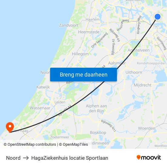 Noord to HagaZiekenhuis locatie Sportlaan map