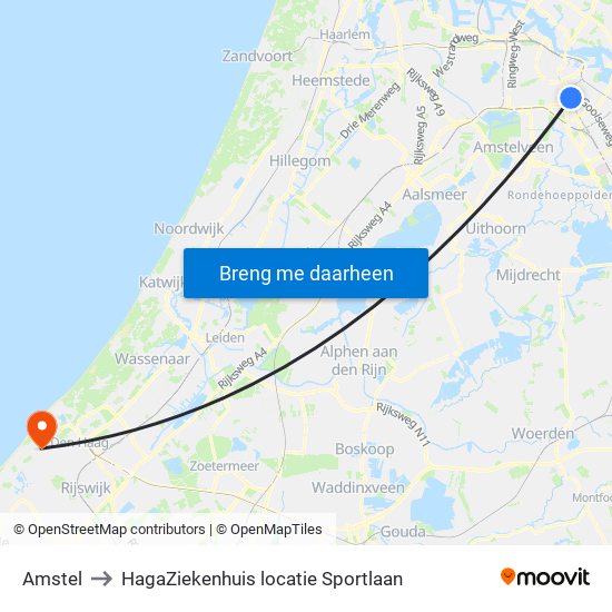 Amstel to HagaZiekenhuis locatie Sportlaan map